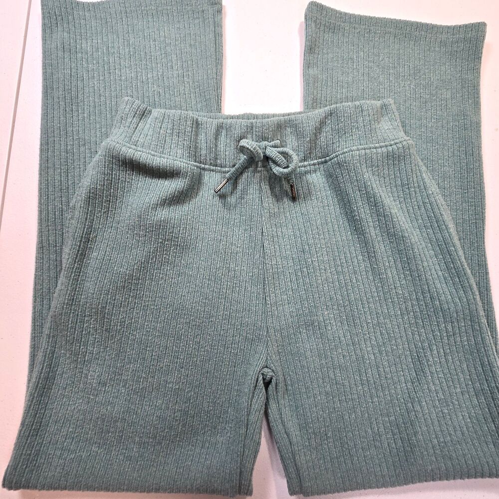 Freely YOUTH Girls XL Drawstring Ribbed Knit Flare Lounge Pant Green Athleisure